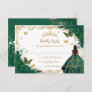 Emerald Green Floral Quinceañera Princess Crown RSVP Card