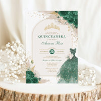 Emerald Green Floral Quinceañera Princess Dress