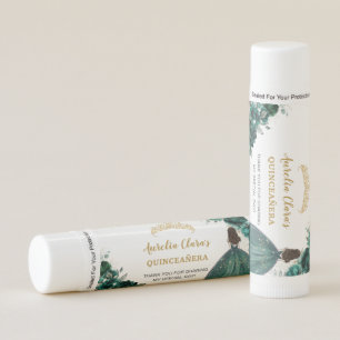 Emerald Green Floral Quinceanera Princess Favor Lip Balm