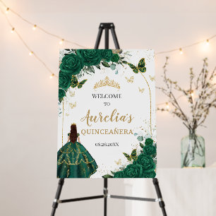 Emerald Green Floral Quinceañera Princess Gold Foam Board