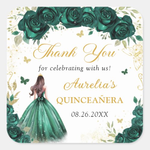 Emerald Green Floral Quinceaera Princess Sticker