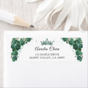 Emerald Green Floral Quinceanera Return Address Label