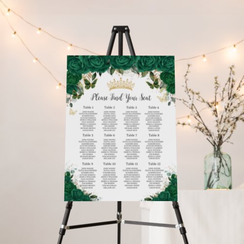 Emerald Green Floral Quinceanera Seating Chart Foam Board