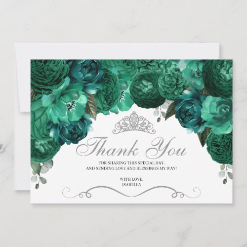 Emerald Green Floral Quinceanera Thank You 