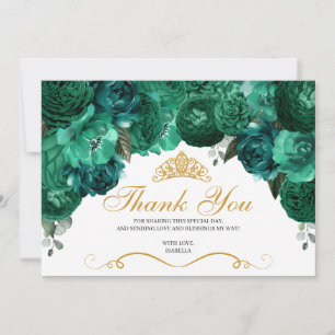 Emerald Green Floral Quinceanera Thank You  Card