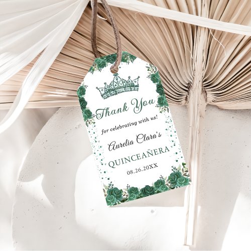 Emerald Green Floral Quinceaera Thank You  Gift Tags