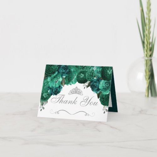 Emerald Green Floral Quinceanera Thank You Invitat Invitation