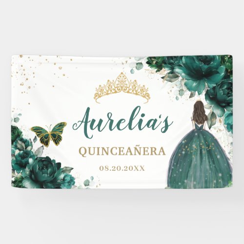 Emerald Green Floral Quinceaera Welcome Backdrop Banner