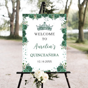 Emerald Green Floral Quinceañera Welcome Sign