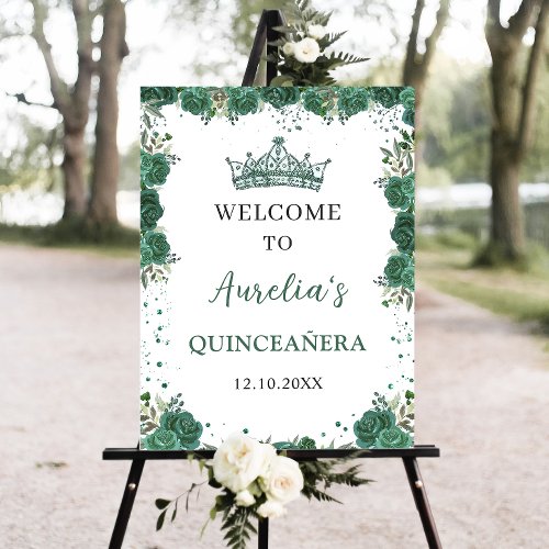 Emerald Green Floral Quinceaera Welcome Sign