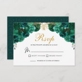Emerald Green Floral RSVP Enclosure Card (Front/Back)