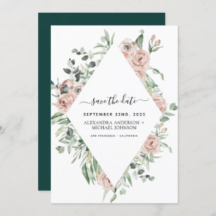 Emerald Green Floral Save the Date Greenery Invitation