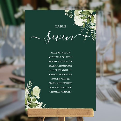 Emerald Green Floral Seating Plan Table Number