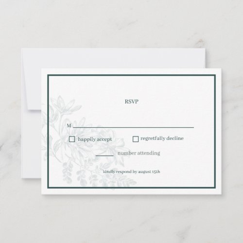 Emerald Green Floral Simple Wedding RSVP Card