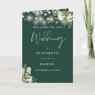 Emerald Green Floral String Lights Wedding Program