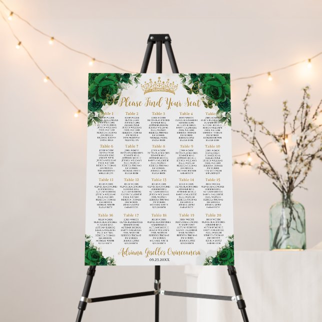 Emerald Green Floral Sweet 16 Quinceanera Seating Foam Board (In Situ (Stand))