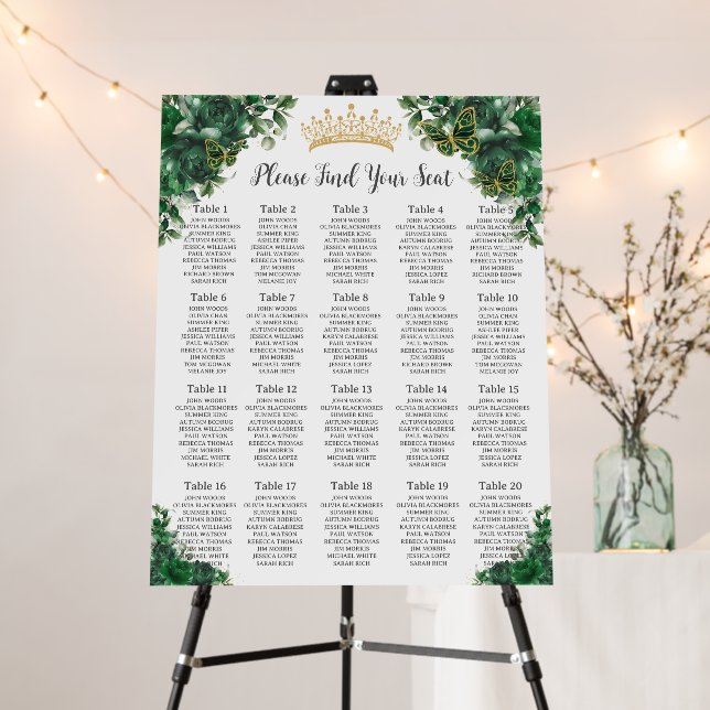 Emerald Green Floral Sweet 16 Quinceañera Seating  Foam Board (In Situ (Stand))