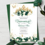 Emerald Green Floral Tiara + Butterfly Quinceanera Invitation