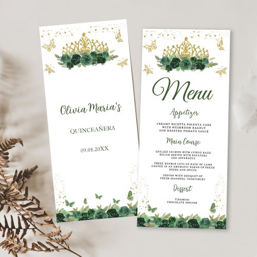 Emerald Green Floral Tiara  Butterfly Quinceanera Menu