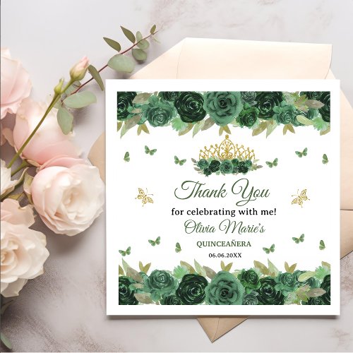 Emerald Green Floral Tiara  Butterfly Quinceanera Napkins