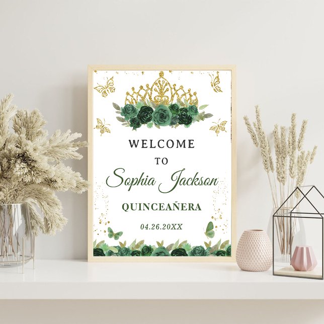 Emerald Green Floral Tiara Butterfly  Welcome Sign (Creator Uploaded)