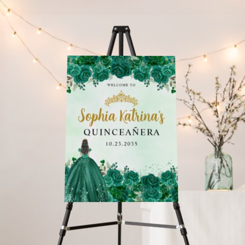 Emerald Green Floral Tiara Quinceanera Welcome Foam Board