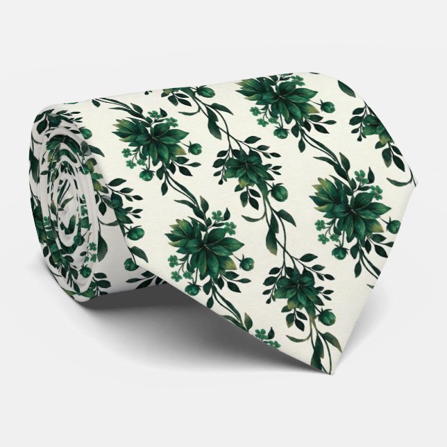 Emerald Green Floral Vine  Neck Tie (Rolled)