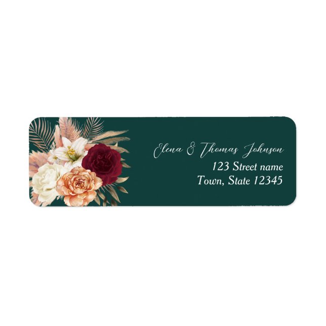 Emerald Green Floral Wedding Address Label (Front)
