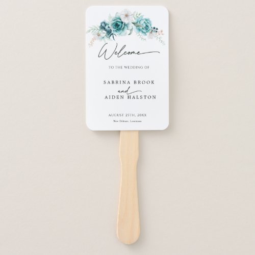  Emerald Green Floral Wedding Ceremony Program  Hand Fan