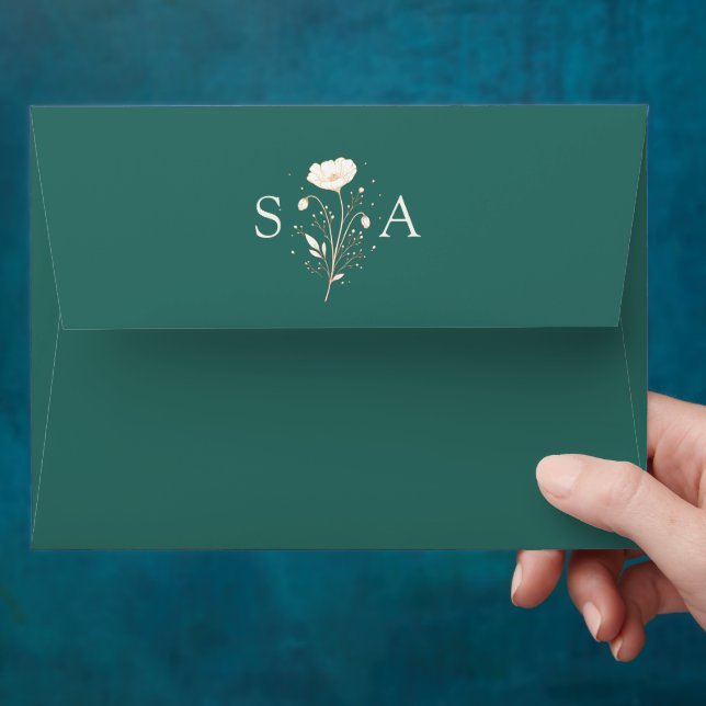 Emerald Green Floral Wedding Envelope (Hand)