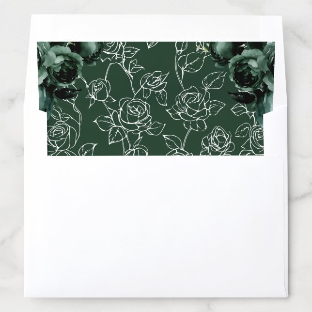 Emerald Green Floral Wedding Envelope Liner (In Envelope)