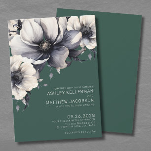Emerald Green Floral Wedding Invitation