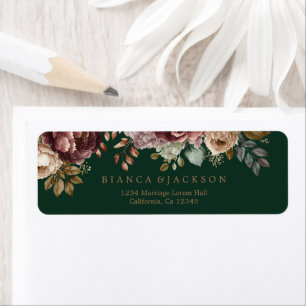 Emerald green floral Wedding Return address Label