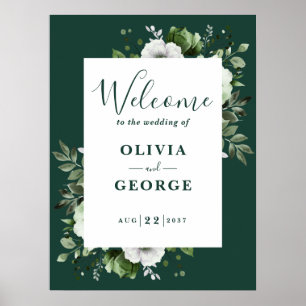 Emerald Green Floral Wedding Welcome Sign