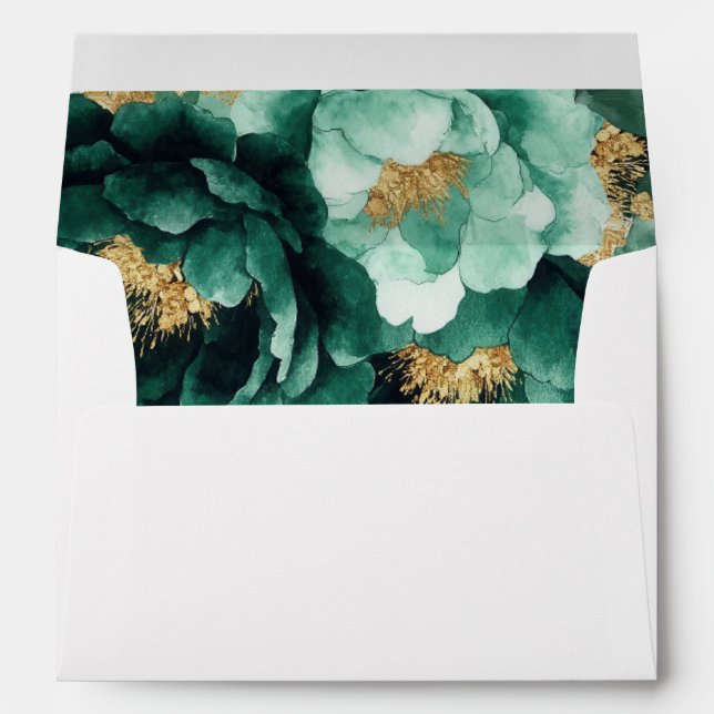 Emerald Green Florals Return Name Address Wedding Envelope (Back (Bottom))