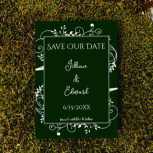 Emerald Green Flourish Save The Date Announcement