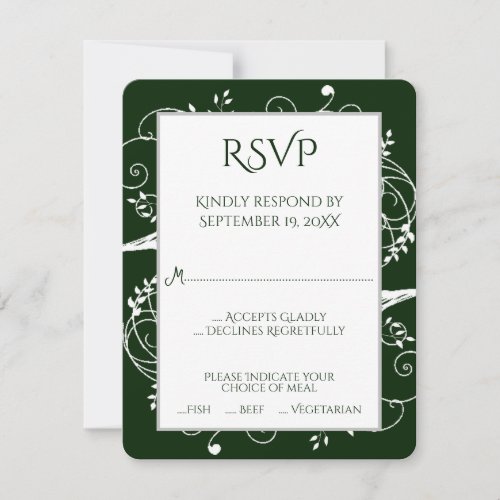 Emerald Green Flourish Wedding RSVP Card