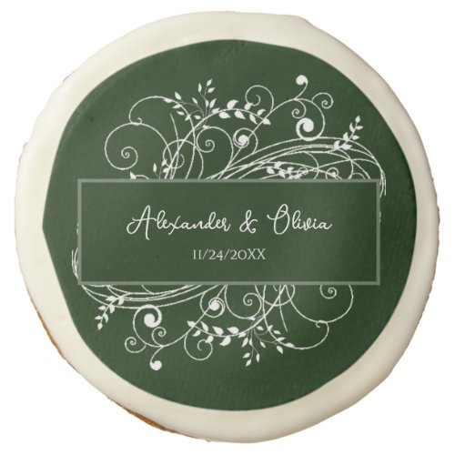 Emerald Green Flourish Wedding Shower Sugar Cookie