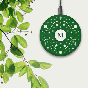 Emerald Green Flower Monogram Wireless Charger