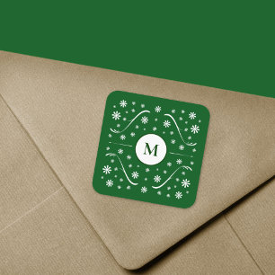 Emerald Green Flower Power Monogram Sticker