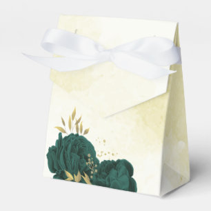 emerald green flowers and gold leaves wedding favor boxes