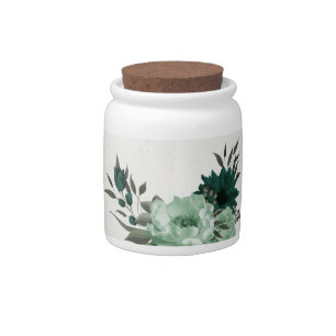 emerald green flowers botanical candy jar