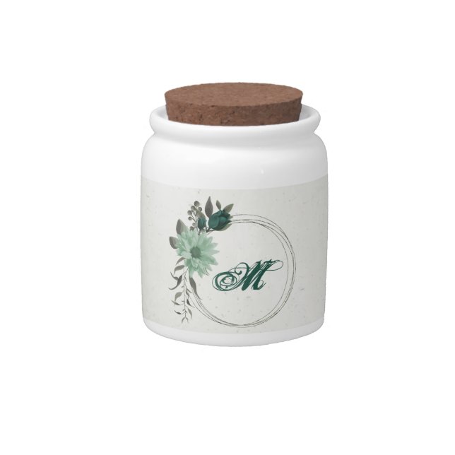 emerald green flowers botanical candy jar (Front)