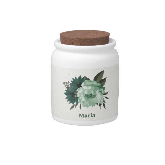 emerald green flowers botanical candy jar (Front)