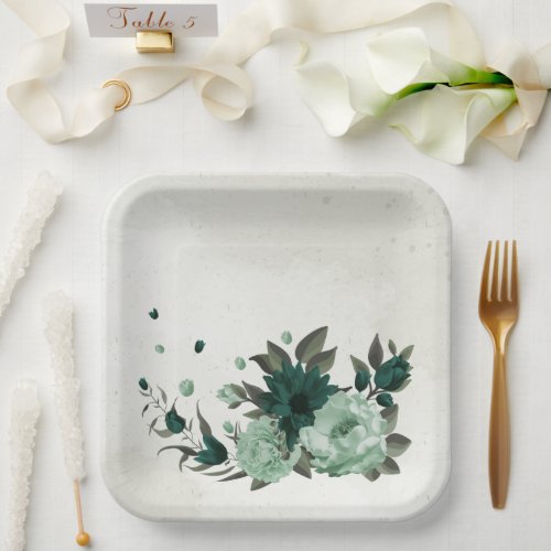 emerald green flowers botanical paper plates