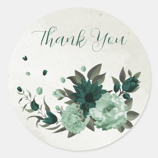 emerald green flowers botanical thank you classic round sticker (Front)