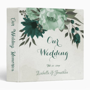 emerald green flowers botanical wedding album 3 ring binder