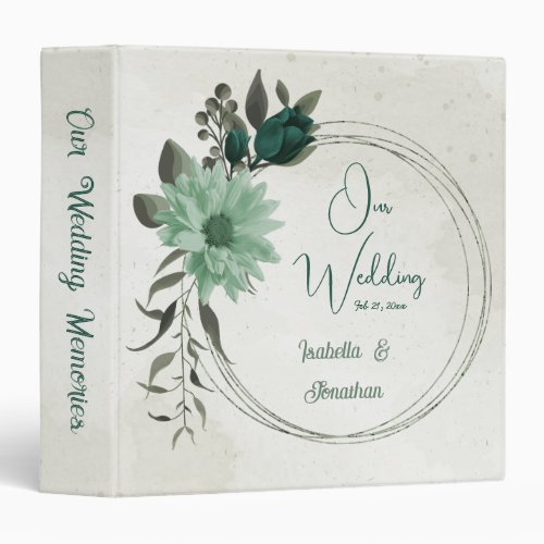 emerald green flowers botanical wedding album 3 ring binder