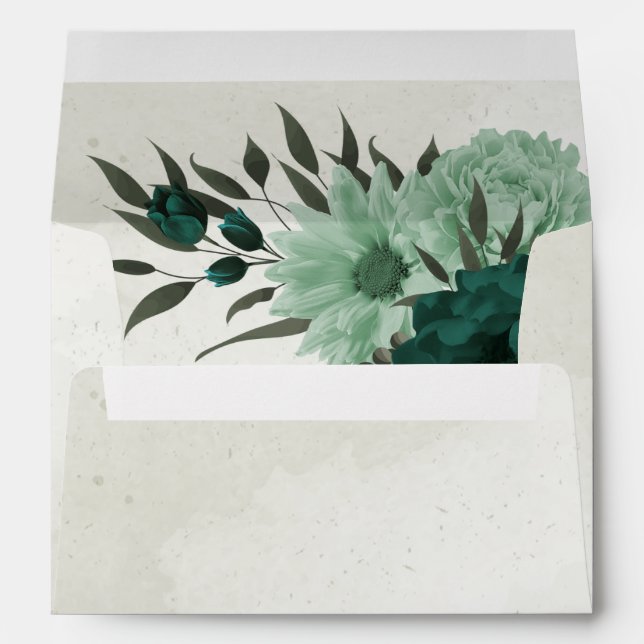 emerald green flowers botanical wedding  envelope (Back (Bottom))