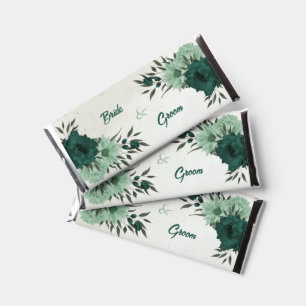 emerald green flowers botanical wedding hershey bar favors